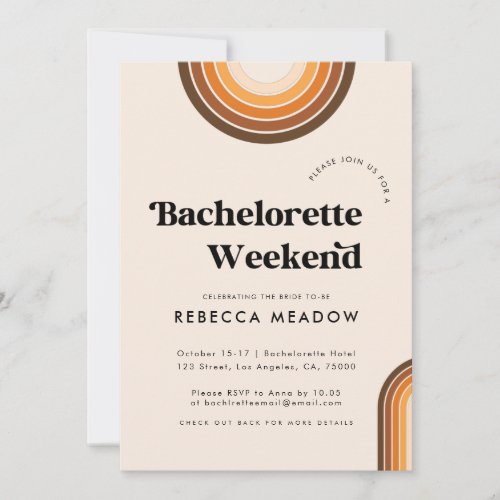 Retro Typography Boho Rainbow Bachelorette Party Invitation