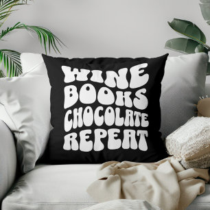 Retro Typography Books and Wine Throw Pillow