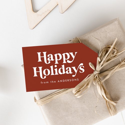 Retro Typography Brown Happy Holidays Gift Tags