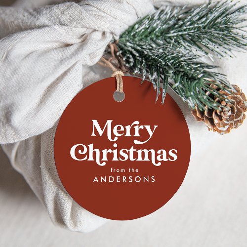 Retro Typography Brown Merry Christmas Favor Tags