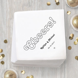 Retro Typography Cheers! Black and White Wedding Napkins