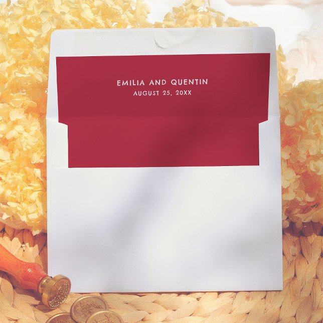 Retro Typography Cherry Red Modern Wedding Envelope Liner (Creator Uploaded)