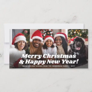 Retro Typography Christmas & New Years Four Photo Holiday Card