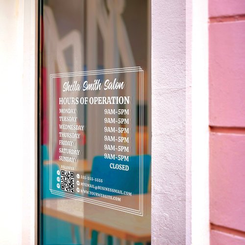 Retro Typography Cool Business Hours of Operation Window Cling