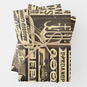 Retro Typography Distressed Vintage Wrapping Paper Sheets