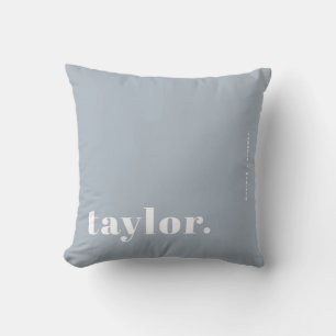 Retro Typography Dusty Blue Personalized Throw Pillow