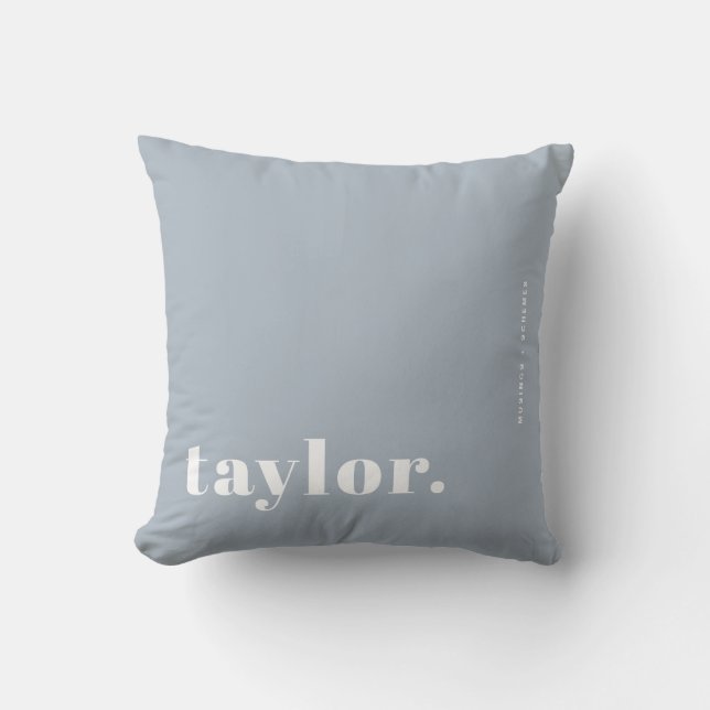 Retro Typography Dusty Blue Personalized Throw Pillow (Front)