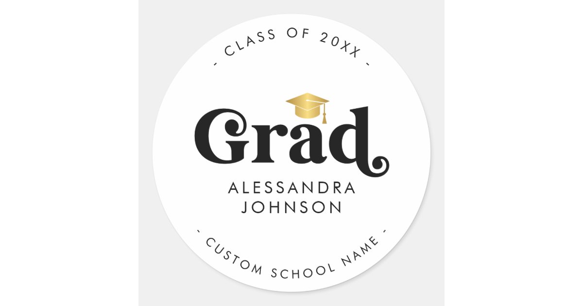 Retro Typography Graduation Graduate Name Modern Classic Round Sticker ...