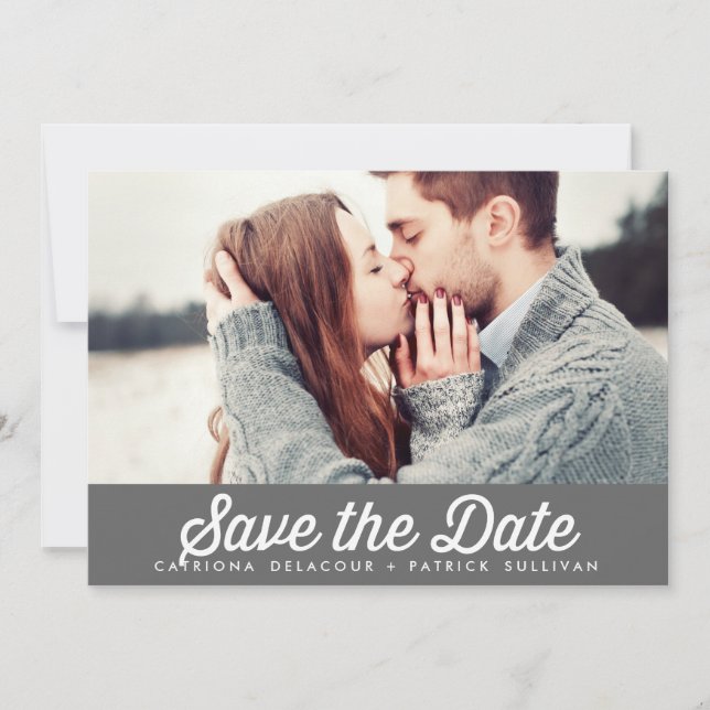 RETRO TYPOGRAPHY GRAY SAVE THE DATE ANNOUNCEMENT (Front)