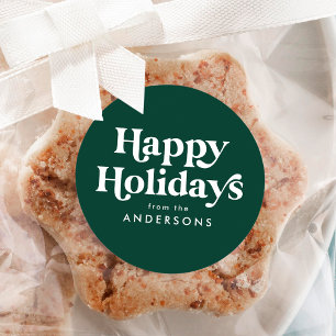 Retro Typography Green Happy Holidays Classic Round Sticker