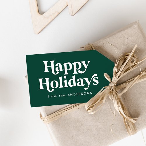 Retro Typography Green Happy Holidays Gift Tags