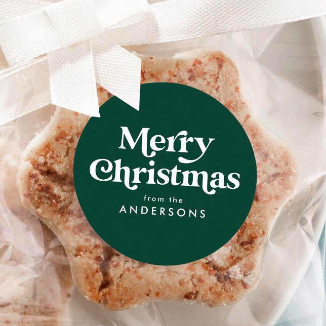 Retro Typography Green Merry Christmas Classic Round Sticker (Creator Uploaded)