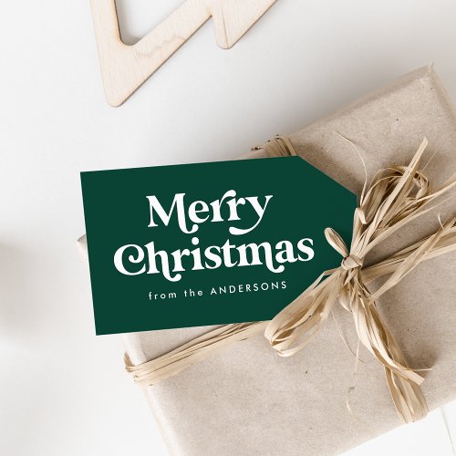 Retro Typography Green Merry Christmas Gift Tags