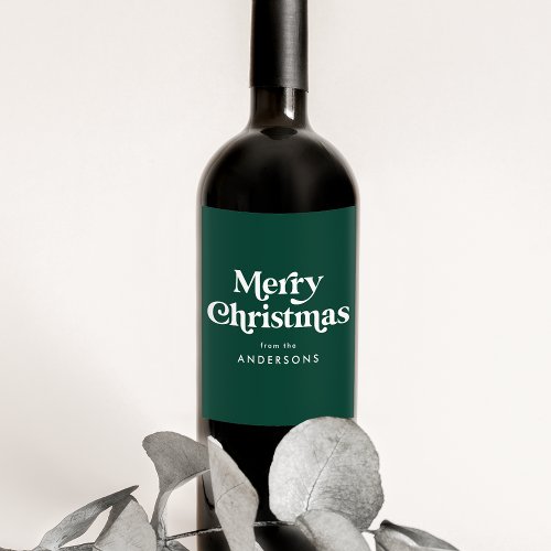 Retro Typography Green Merry Christmas Wine Label