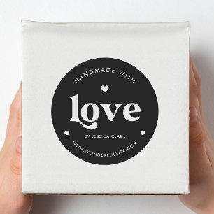 Retro Typography Handmade with Love Heart Black Classic Round Sticker