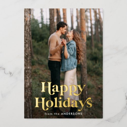 Retro Typography Happy Holidays Photo Foil Holiday Card