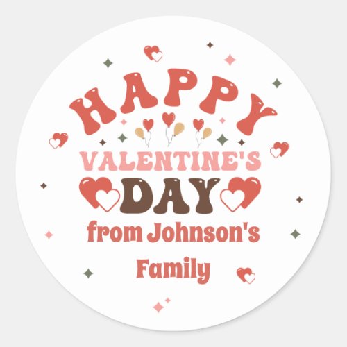 Retro Typography Happy Valentines Day Family Name Classic Round Sticker