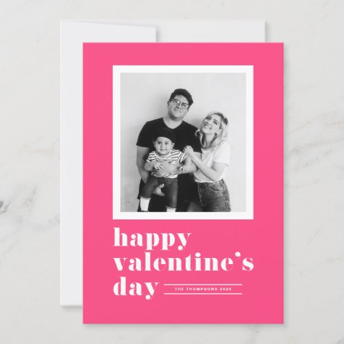 Retro Typography Hot Pink Photo Valentines Day Holiday Card