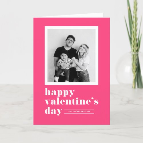 Retro Typography Hot Pink Photo Valentines Day Holiday Card