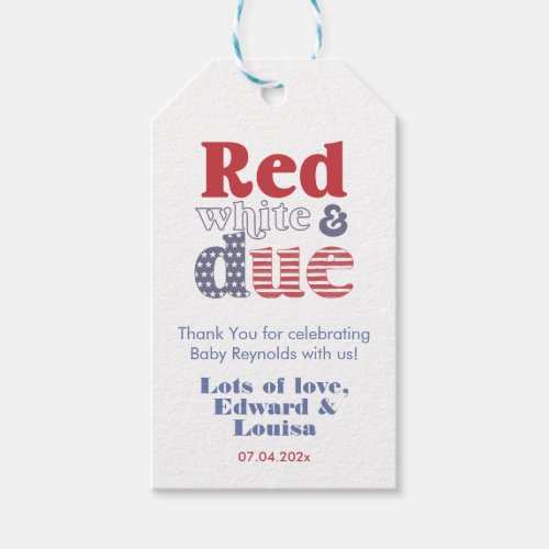 Retro Typography July 4th Baby Shower Favor Tags