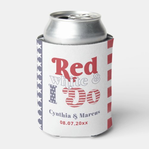 Retro Typography July 4th Wedding Shower Favor Can Cooler