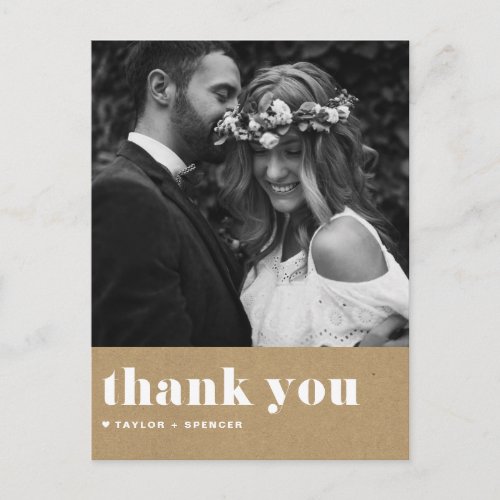 Retro Typography Kraft Paper Wedding Thank You Postcard