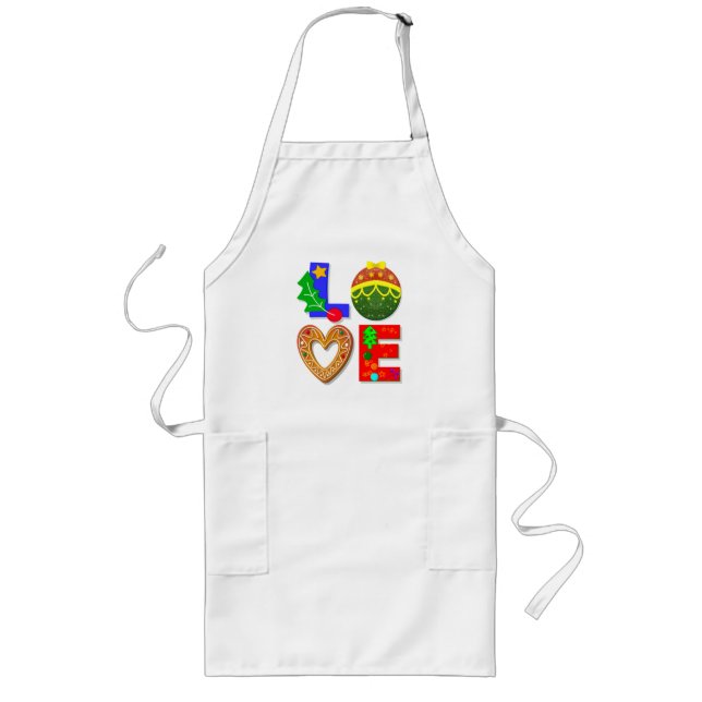 Retro Typography, Love Christmas, Cookies, Baking Long Apron (Front)