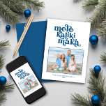 Retro Typography Mele Kalikimaka Christmas Photo Holiday Card<br><div class="desc">Blue Retro Typography Mele Kalikimaka Christmas Photo featuring your photo and details with our trendy,  retro vibe typography of Mele Kalikimaka. Perfect for your Island greetings this year! Please contact us at cedarandstring@gmail.com if you need assistance with the design or matching products.</div>