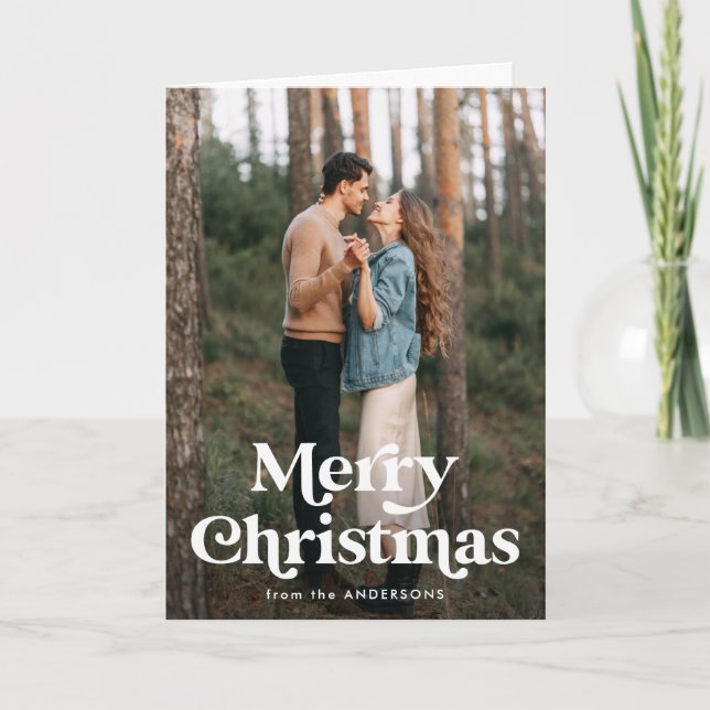 Retro Typography Merry Christmas Photo Card (Front)