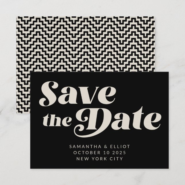 Retro Typography Mid Mod Art | Black and White Save The Date (Front/Back)