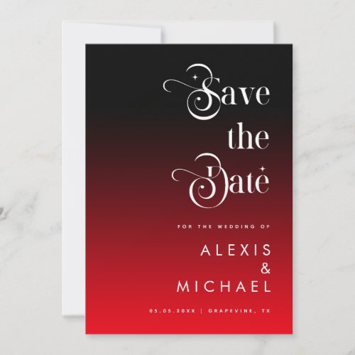 Retro Typography Minimal Red Black Ombre Romantic  Save The Date