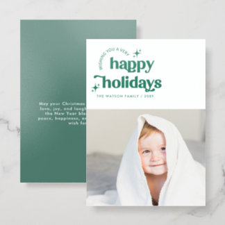 Retro Typography Modern Christmas Holidays Letterpress Photo Cards