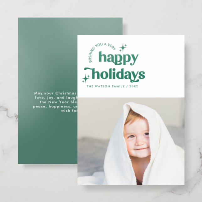 Retro Typography Modern Christmas Holidays Letterpress Photo Cards (Front/Back)