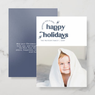 Retro Typography Modern Christmas Holidays Letterpress Photo Cards