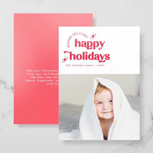 Retro Typography Modern Christmas Holidays Letterpress Photo Cards (Front/Back)