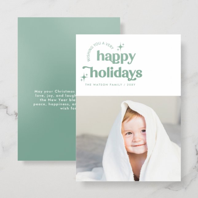 Retro Typography Modern Christmas Holidays Letterpress Photo Cards (Front/Back)