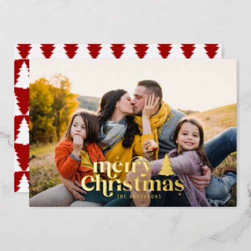 Retro typography modern full photo foil holiday card