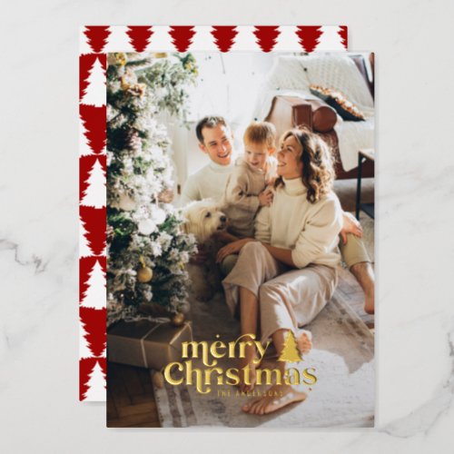 Retro typography modern full photo  foil holiday card