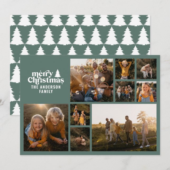 Retro typography modern multi photo holiday card (Front/Back)