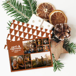 Retro typography modern terracotta multi photo holiday card