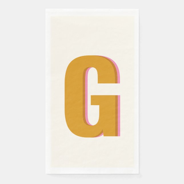 Retro Typography Monogram Custom Initial Yellow  Paper Guest Towels (Front)
