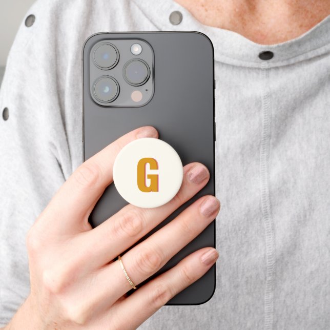 Retro Typography Monogram Custom Initial Yellow  PopSocket (Hand)