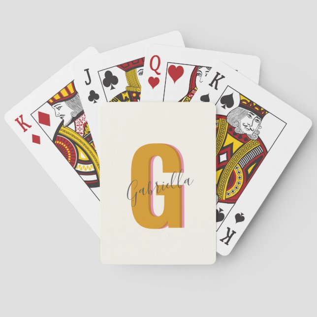 Retro Typography Monogram Initial Name in Yellow  Poker Cards (Back)