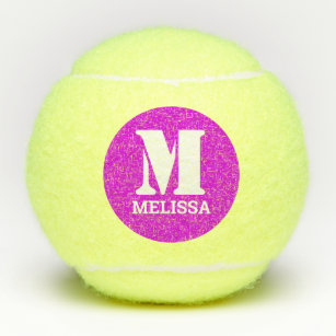 Retro Typography Monogram Initial Name   Pink Tennis Balls