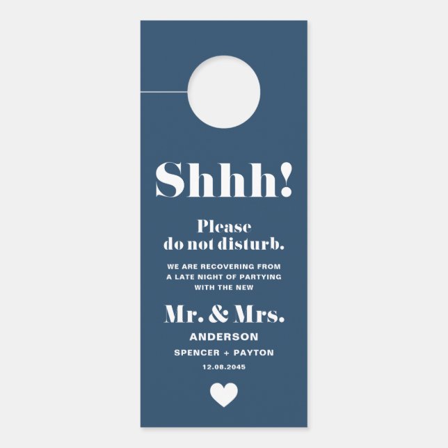Retro Typography Navy Blue Do Not Disturb Wedding Door Hanger (Front)