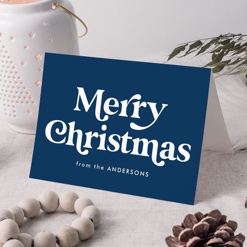 Retro Typography Navy Merry Christmas Non_Photo Holiday Card