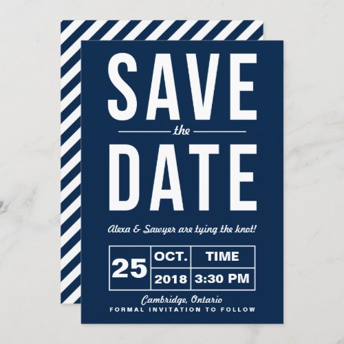 Retro Typography Navy Save the Date Announcement