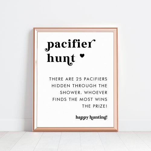 Retro Typography Pacifier Hunt Baby Shower Sign
