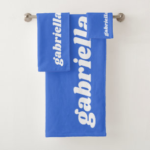 Retro Typography Personalized Name   French Blue Bath Towel Set