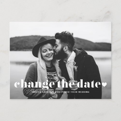 Retro Typography Photo Change the Date Wedding Announcement Postcard